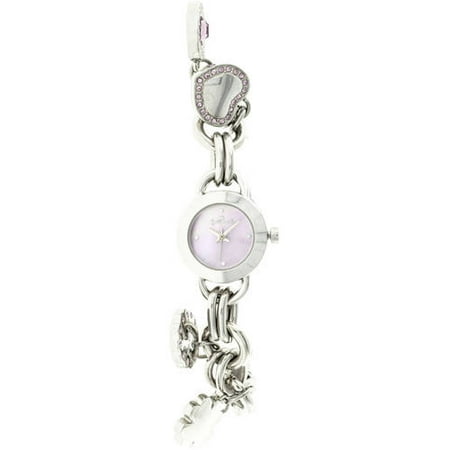 Connections from Hallmark Women's Stainless Steel Heart Charm Chainlink Bracelet Watch