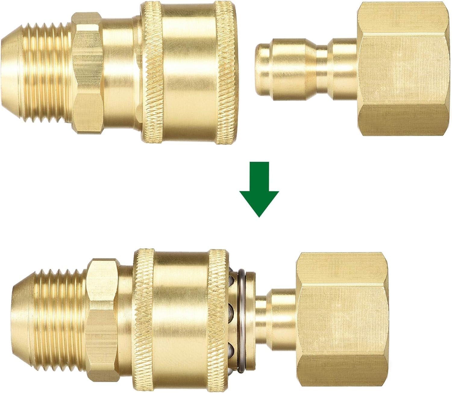 uxcell Garden Hose Brass Quick Connect Set Fittings, M18x1.5 Male & M18 Female Thread Water Hose Connectors Pressure Washer Adapter