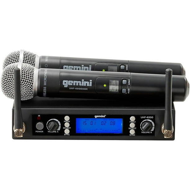 Gemini Sound Système de Microphone Sans Fil Double Pro, Micro Professionnel Portable Longue Portée (240 Ft) pour DJ, Église, Karaoké, Connecteur XLR, 2 Microfono (UHF-6200M)