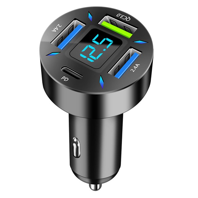 Cargador De Coche Cargador de coche de 4 puertos Pantalla digital LED Adaptador de teléfono de carga rápida (Estilo 4) Tmvgtek Accesorios para autos y motos