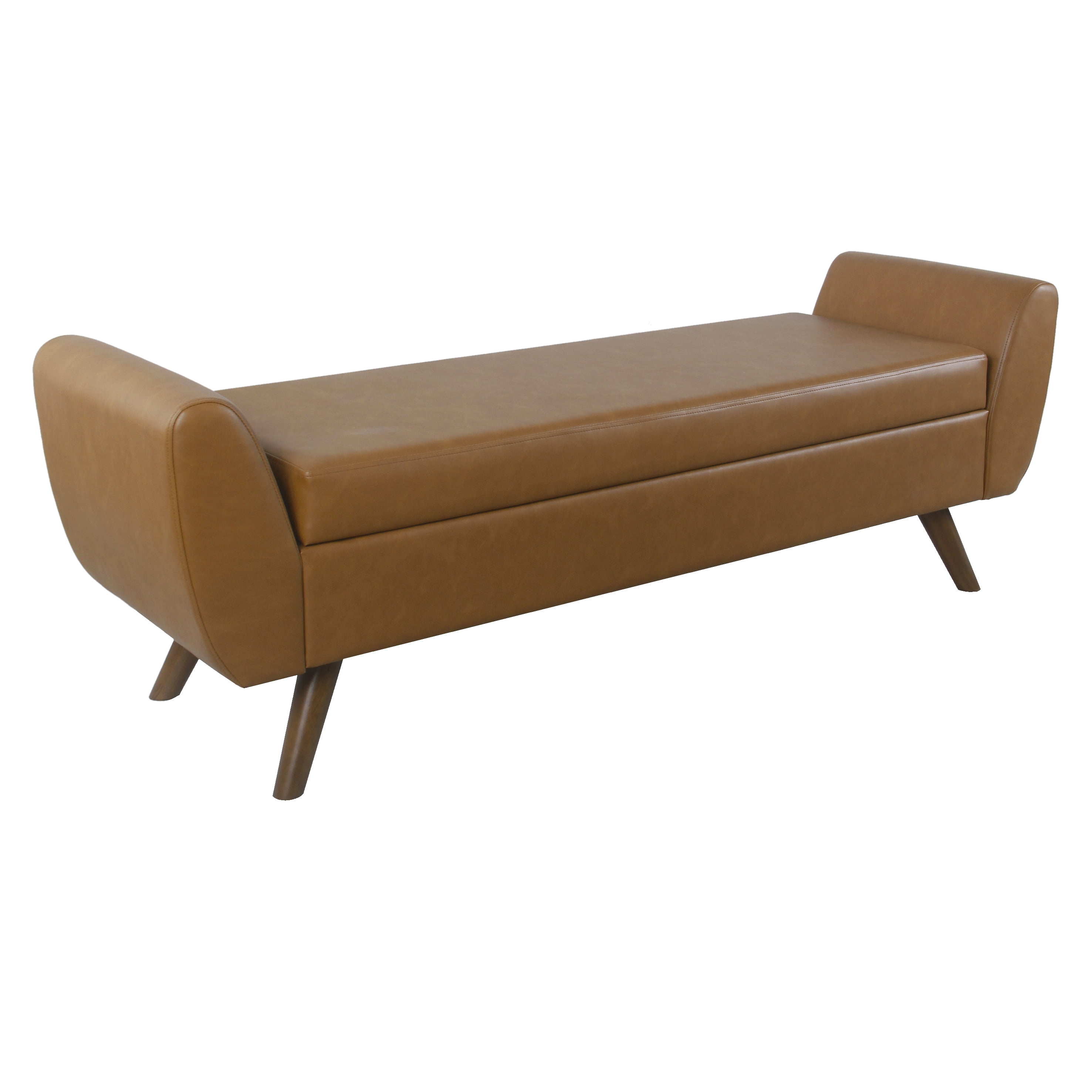 HomePop Modern Storage Bench with Wood Legs - Carmel Vegan Leather
