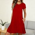 thumbnail image 3 of Juesizh Womens Nightgowns Short Sleeve Pockets Sleepwear Fashion Casual Round Neck Solid Color Pajamas, S-2XL, 3 of 7