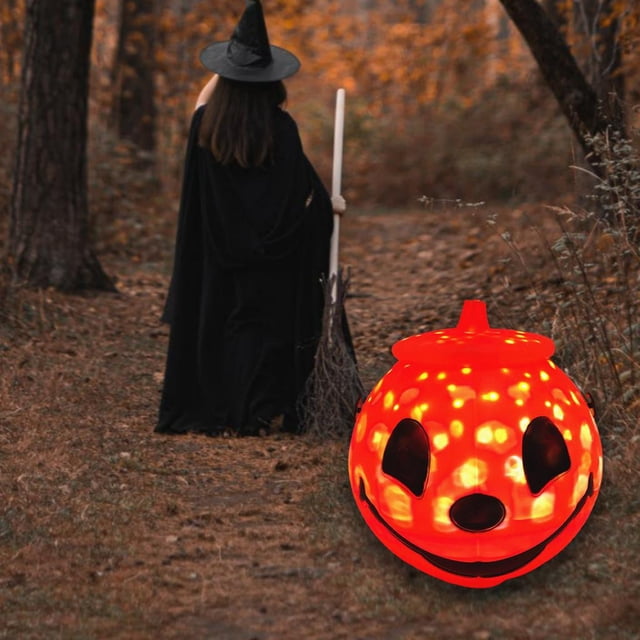 Lámpara de calabaza de Halloween Linterna de calabaza con brillo giratorio Contenedor de dulces ligero de calabaza para con sonido de fantasma a 17cm Colco Linterna de calabaza de Halloween