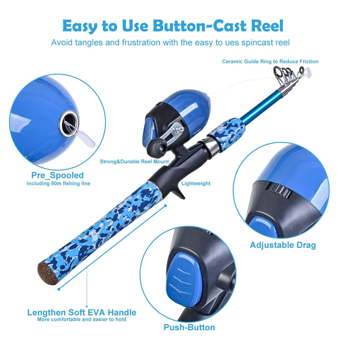 Fishing Pole Set With Full Starter Kits 2 Portable Telescopic Rod And Spincast Reel Cambos A Net 2 Buckets For