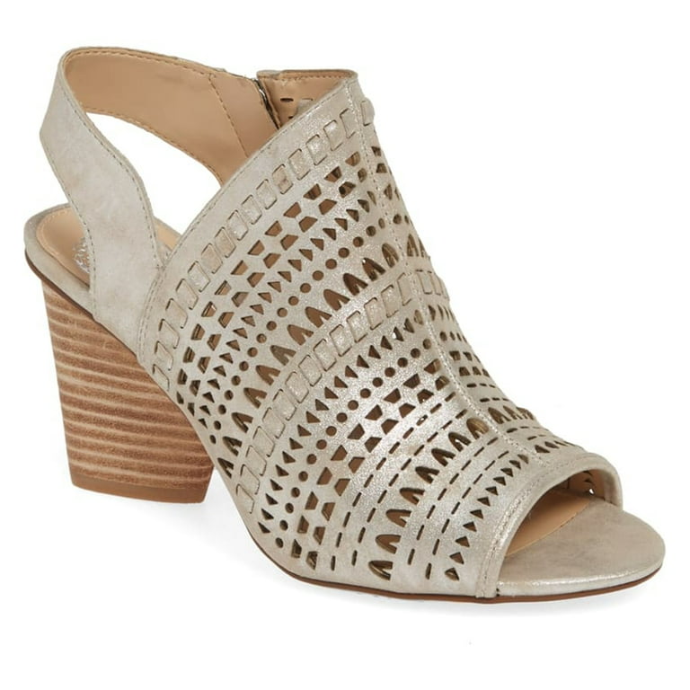 Vince Camuto Women s Derechie Leather Round Peep Toe Stacked Block