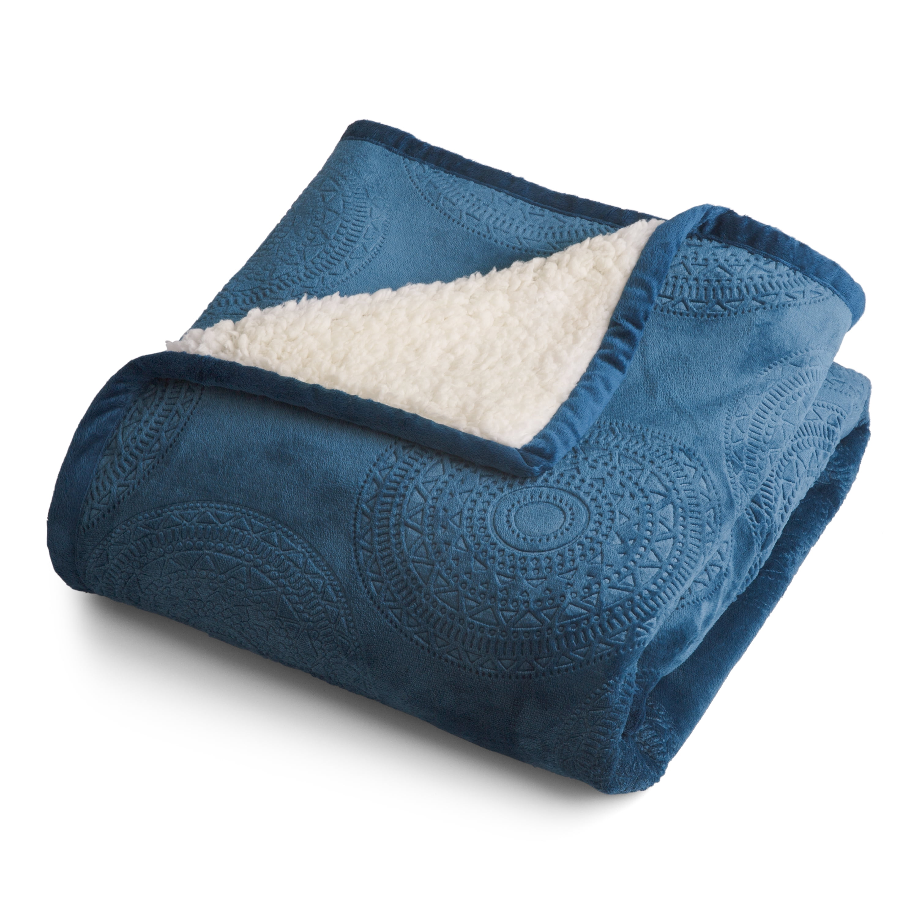 Better Homes & Gardens Velvet Plush to Sherpa Blue Textured Medallion