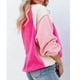 thumbnail image 5 of Sudadera de lana difusa con cuello redondo para mujer, informal, de moda, manga larga abombada, color block, Tops, color rojo rosa XL, 5 of 8