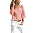 thumbnail image 3 of Langwyqu Women Solid Color V Neck 3/4 Sleeve Casual Loose Shirt, 3 of 5