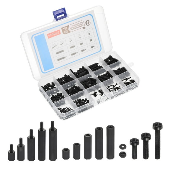 Uxcell M2 Male Female Nylon Hex Spacer Standoff Kit, 350Pcs Motherboard Standoffs Assortment Kit, Black