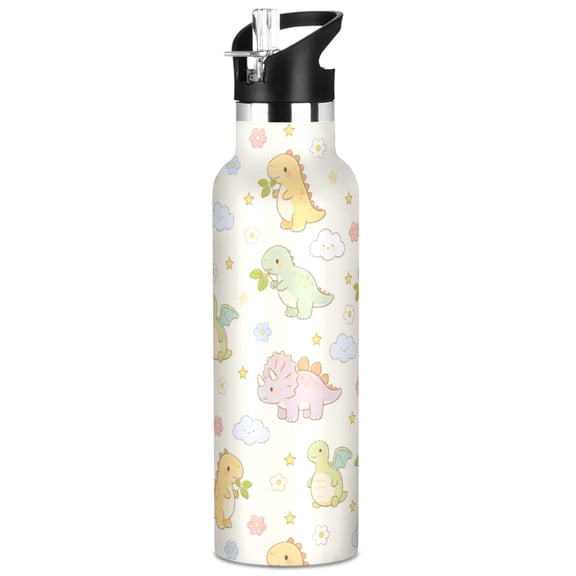 ALAZA Cute Dinosaur Pattern Stainless Steel Water Bottle Vacuum Insulated Leak-Proof Tumbler with Straw Handle 20oz