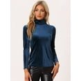 thumbnail image 2 of Blusa básica de cuello alto de terciopelo elástico con cuello simulado para mujer Azul Oscuro XS, 2 of 6