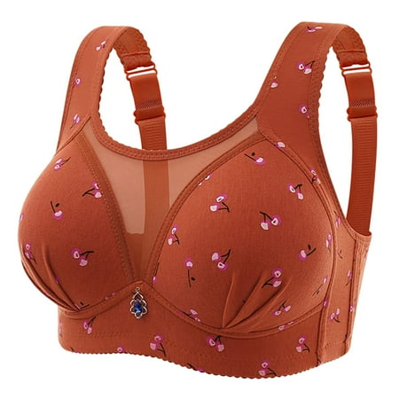 

ZMHEGW Bras for Women Large Size Thin Style No Steel Ring Printed with Anti Shining Large Chest Display Small Gathering Seamless Bralettes Underwear