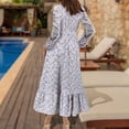 thumbnail image 4 of Ovzne Robes Grande Taille pour Femmes aux Formes Robe Mode Femmes Imprimé Floral Col Rond à Lacets Boutonnage Manches Longues Fermeture à Glissière à Lacets Robe à Taille Rétractable Robe de Printemps à Manches Longues Imprimée, 4 of 6