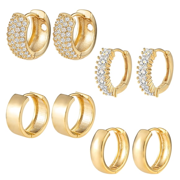 Set de aretes huggie pequeños hipoalergénicos de oro de 14K ALEXCRAFT
