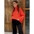 thumbnail image 3 of Women'S Thick Sweater, Warm and Loose, Basic Knitted Pullover for the Office Orange Red M, 3 of 6