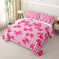 thumbnail image 3 of Manfei Pink Geometric Grid Twin Quilt Set,Cartoon Bow Tie Twin Coverlet Set,3-Piece,1 Bedspread and 1 Pillowcase, 3 of 7
