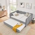 thumbnail image 5 of Harper & Bright Designs Full Size Upholstered Daybed with Pull‑out Trundle, Corner Bed Frame with Wavy Backrest, Convertible Sofa Bed with Side Storage and Rolling Wheels for Bedroom, Black, 5 of 16
