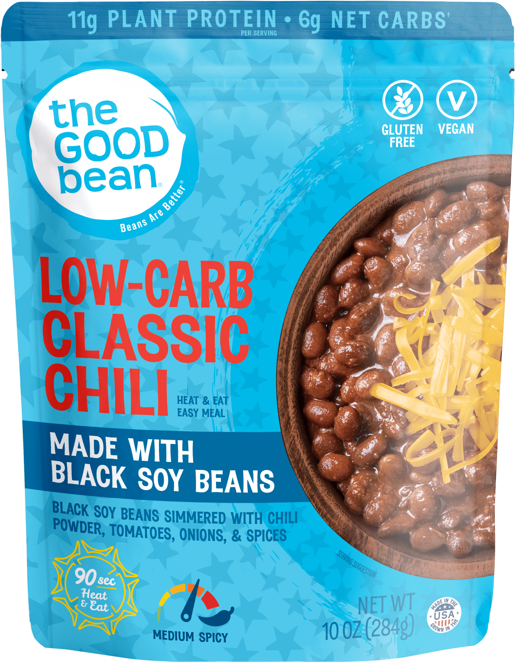 The Good Bean Heat and Eat Pouch, LowCarb Classic Chili Black Soybeans
