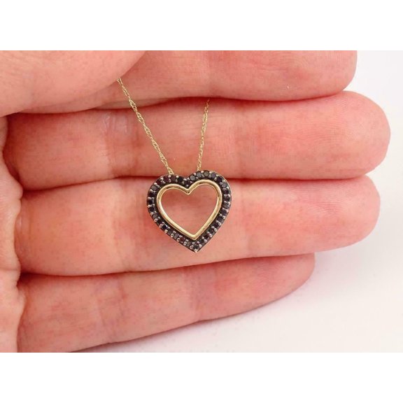 1.0Ct Round Cut Black Diamond Women Heart Pendant 14K Yellow Gold Plated Silver 18"