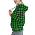 thumbnail image 2 of Picia Buffalo Plaid Green Black Pattern Casual Women's Hoodie, Hooded Sweatshirt with Kangaroo Pocket, Comfortable Pullover with Eye-catching Drawstrings-Large, 2 of 7