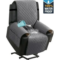 100% Waterproof Recliner Chair Cover,Non-Slip Elderly Electric Power Lift Recliner Slipcovers, Machine Washable with Side Pockets (Gray)