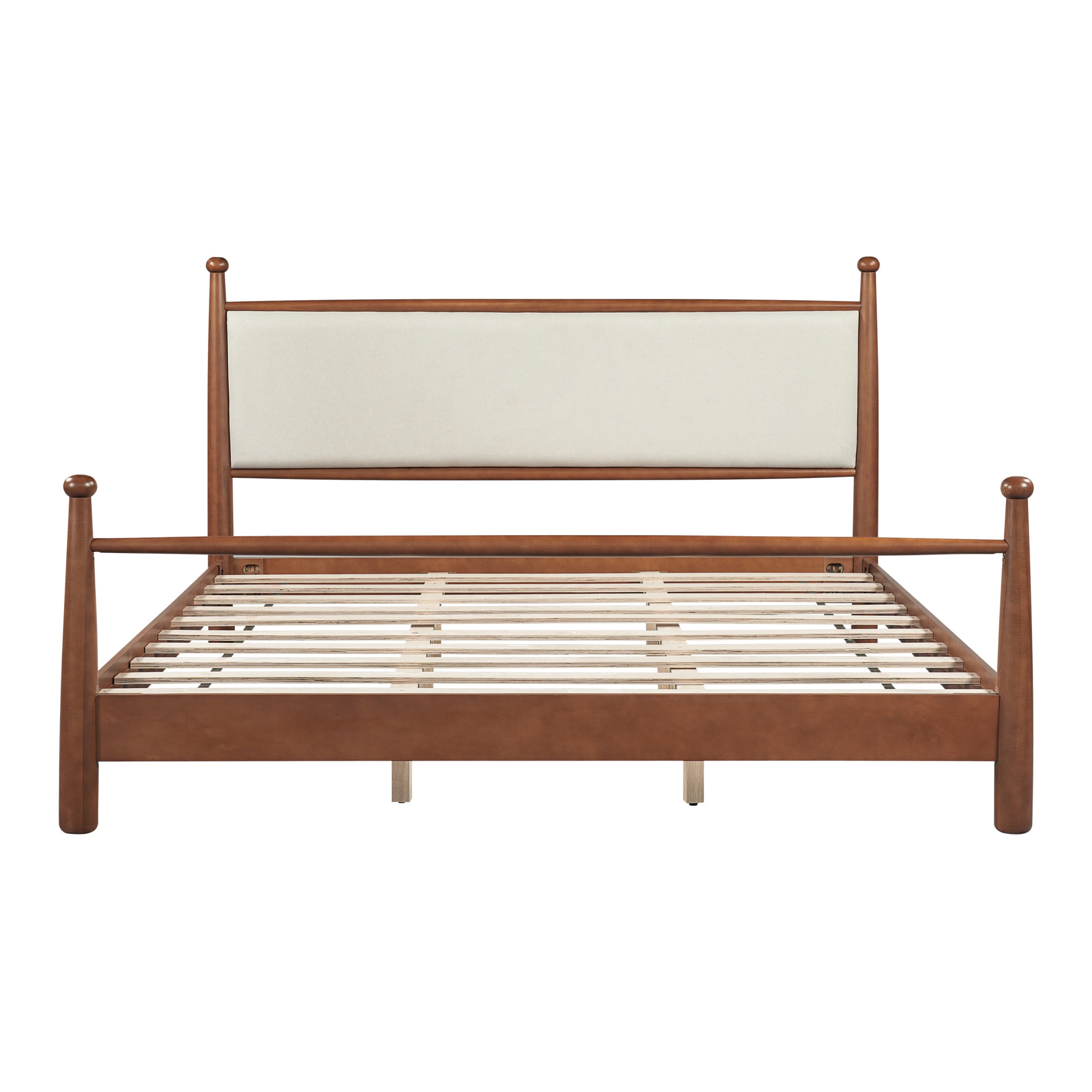 Christopher Knight Home King Size Traditional Bed Frame with Upholstered Headboard, Walnut+Beige