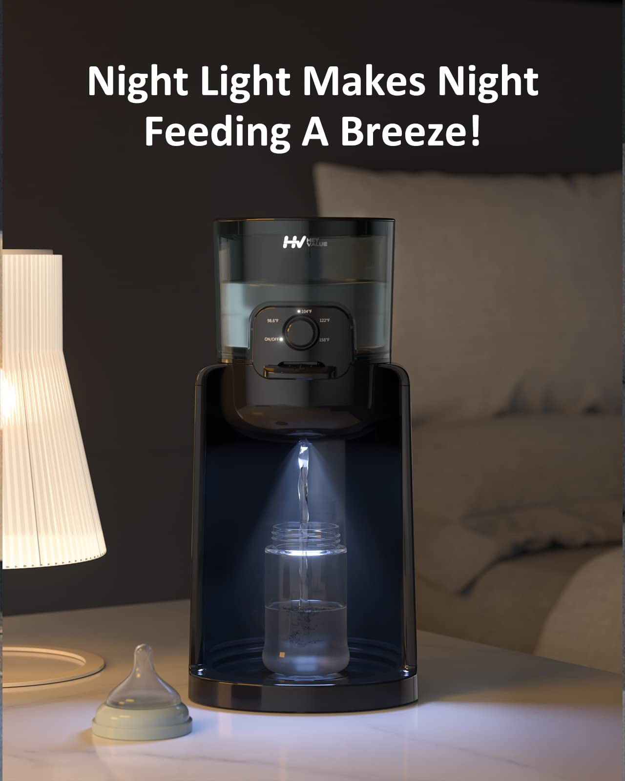 HEYVALUE Instant Water Warmer, Baby Bottle Warmer, Formula Dispenser, 72H Keep Warm, 4 Temperature Options, Night Light