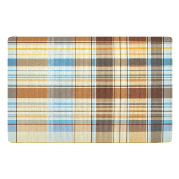 Brown Plaid Pattern Floor Door Mat Outdoor Indoor for Home Entrance Welcome Mats 32"x20"