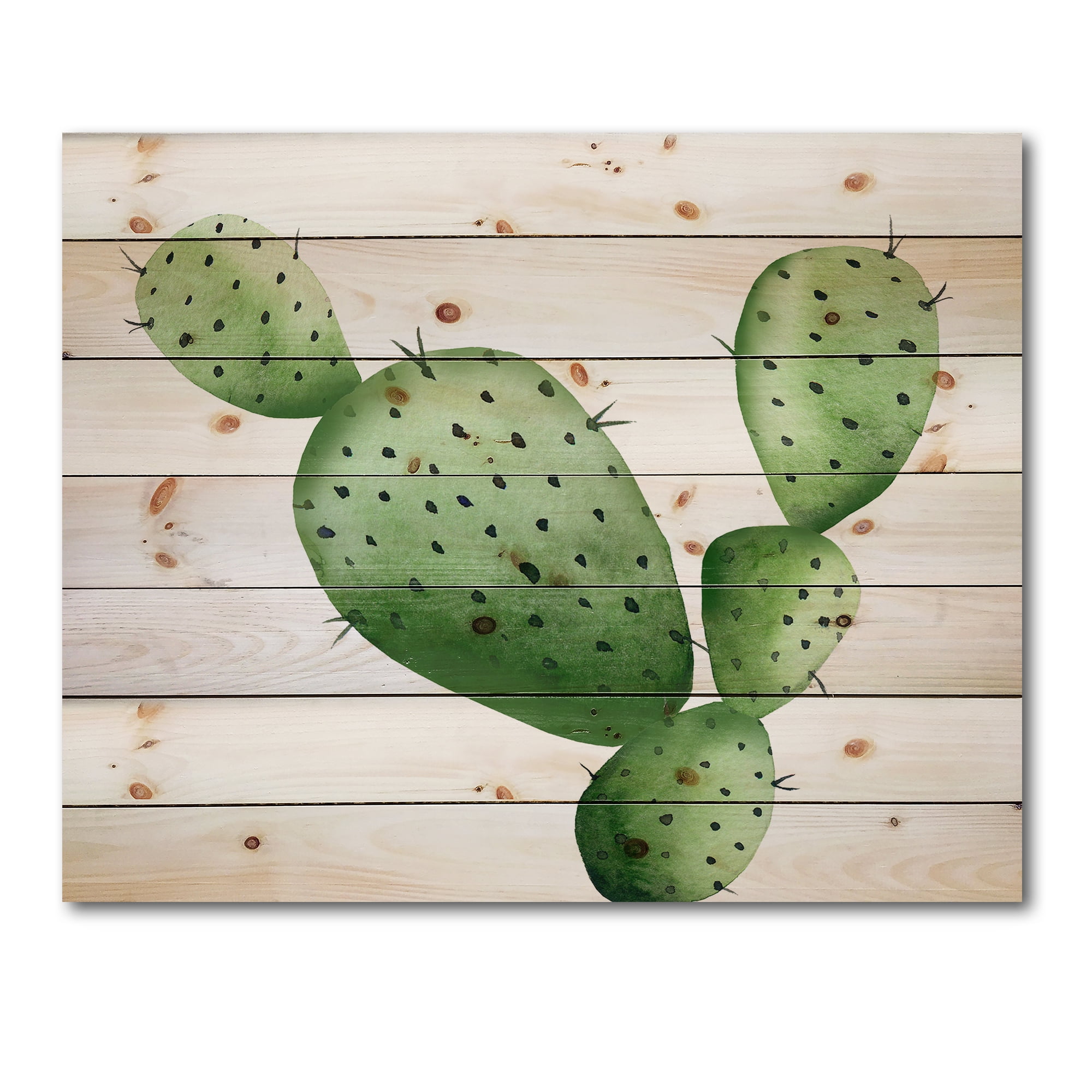Designart 'Close Up Green Southwestern Cactus' Botanical Print on Natural Pine Wood
