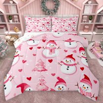 Homewish Kids Children Teens Cartoon Snowman Bedding Comforter Set 2pcs,Merry Christmas Twin Comforter Sets Microfiber,Happy Xmas Breathable Bedding Set,Love Heart Home Decor,Reversible