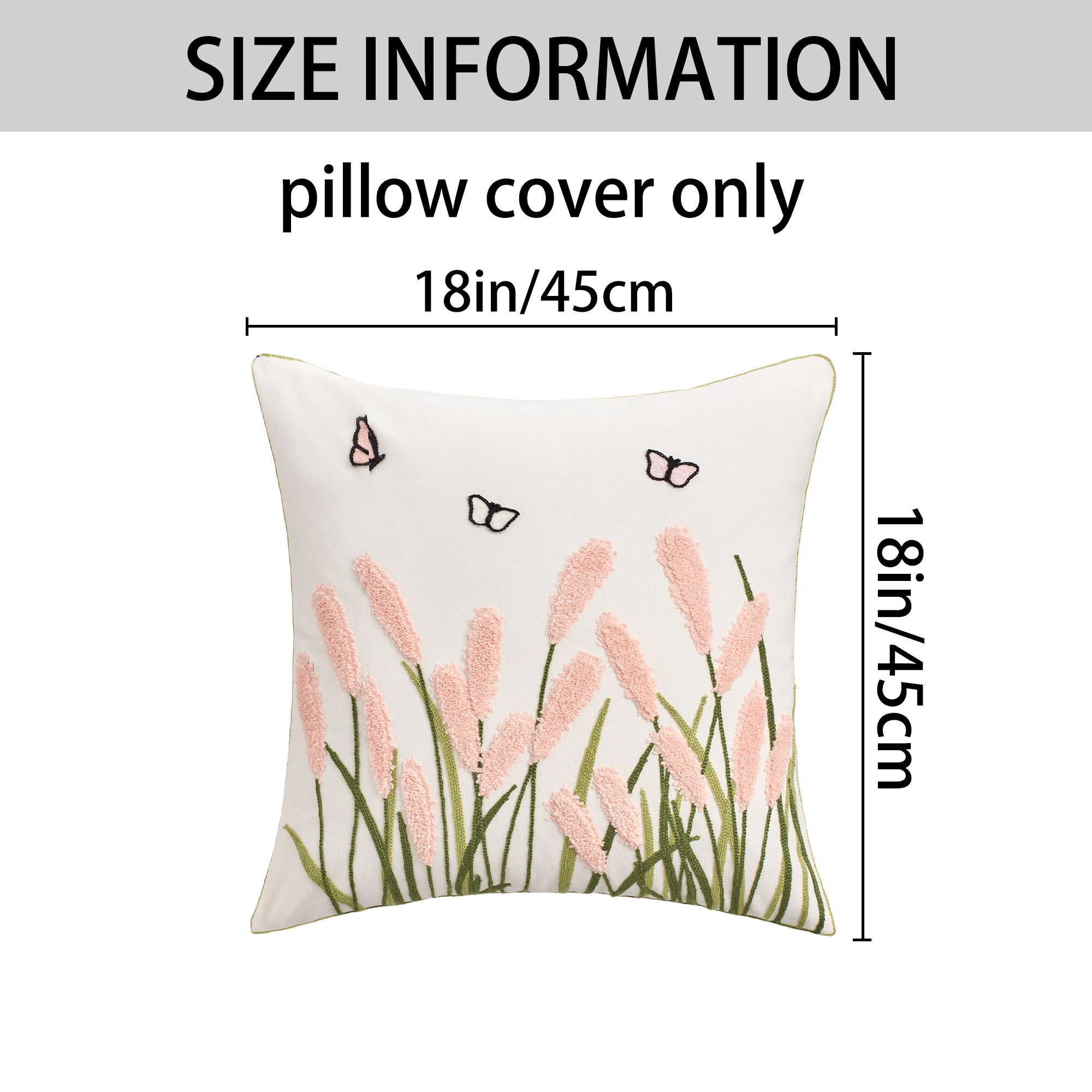 Unique Bargains Cotton Boho Plant Embroidery Soft Square Throw Pillow Covers Light Pink