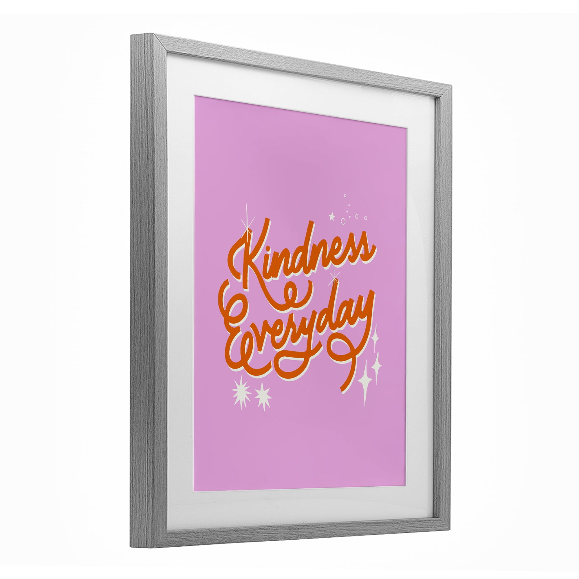 Stupell Industries Cursive Kindness Everyday Gray Framed Print Under Glass, design by Indira Prieto | IndySign