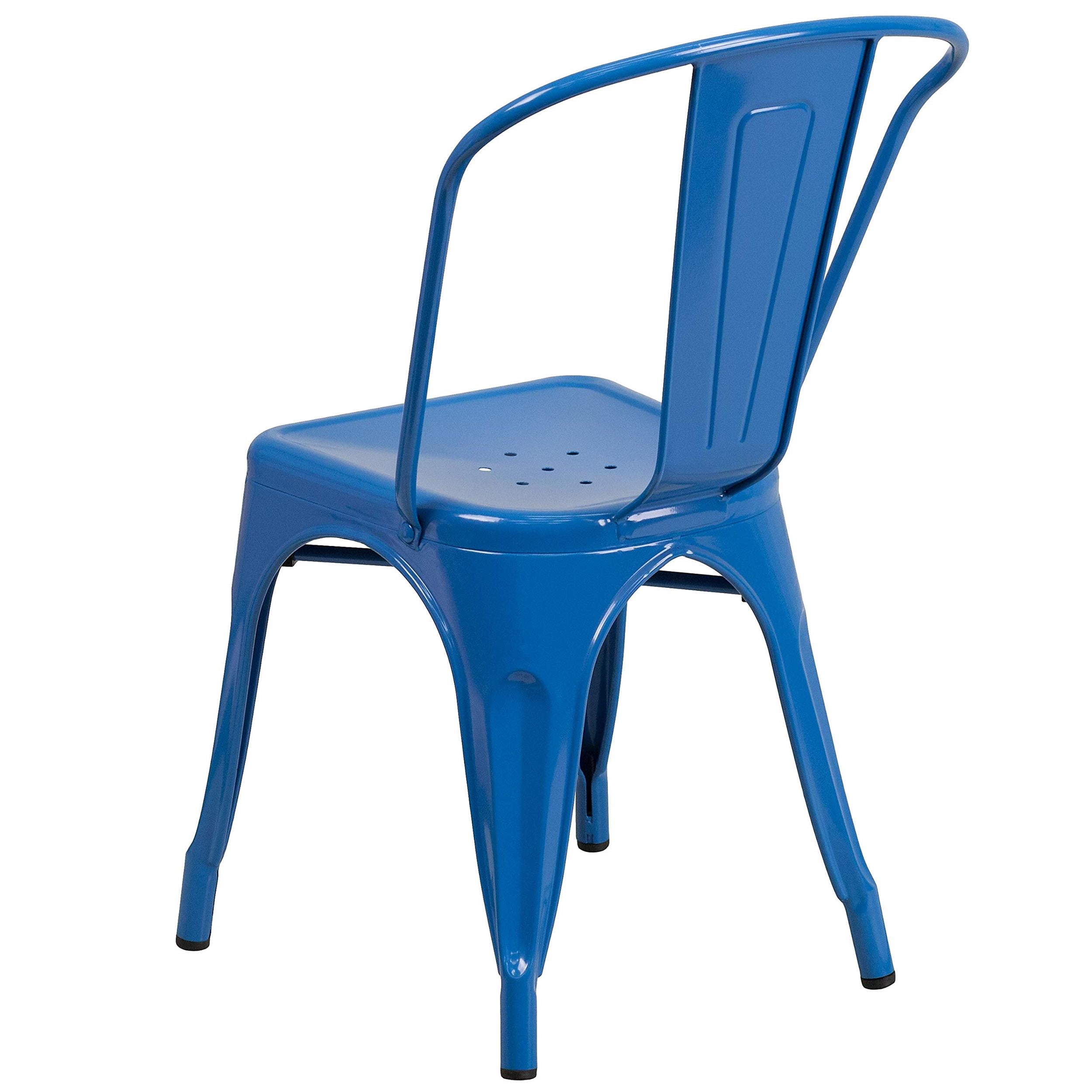 Bowery Hill Industrial Metal Stackable Dining Side Chair in Blue