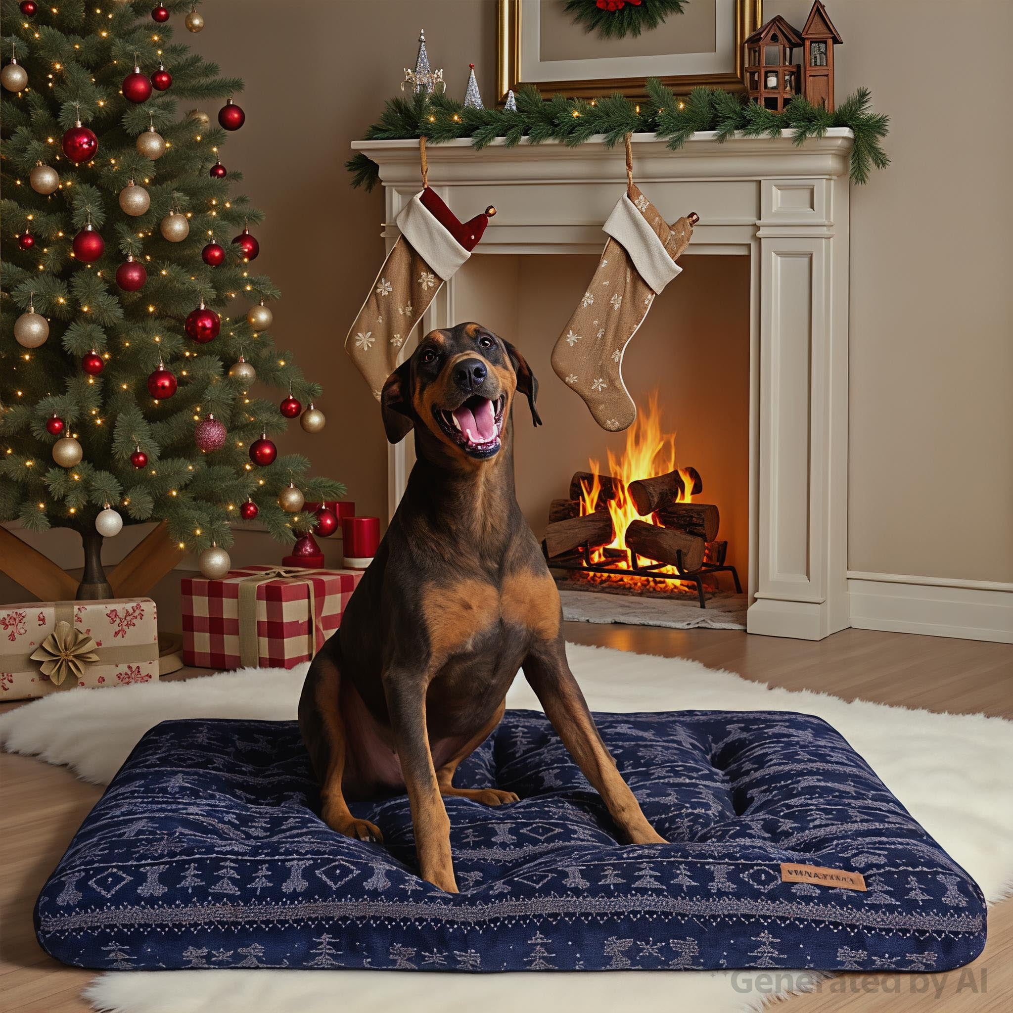 Vibrant Life Jumbo Dog Bed, X-Large Pillow Dog Bed, 48" x 38", Navy Fair Isle