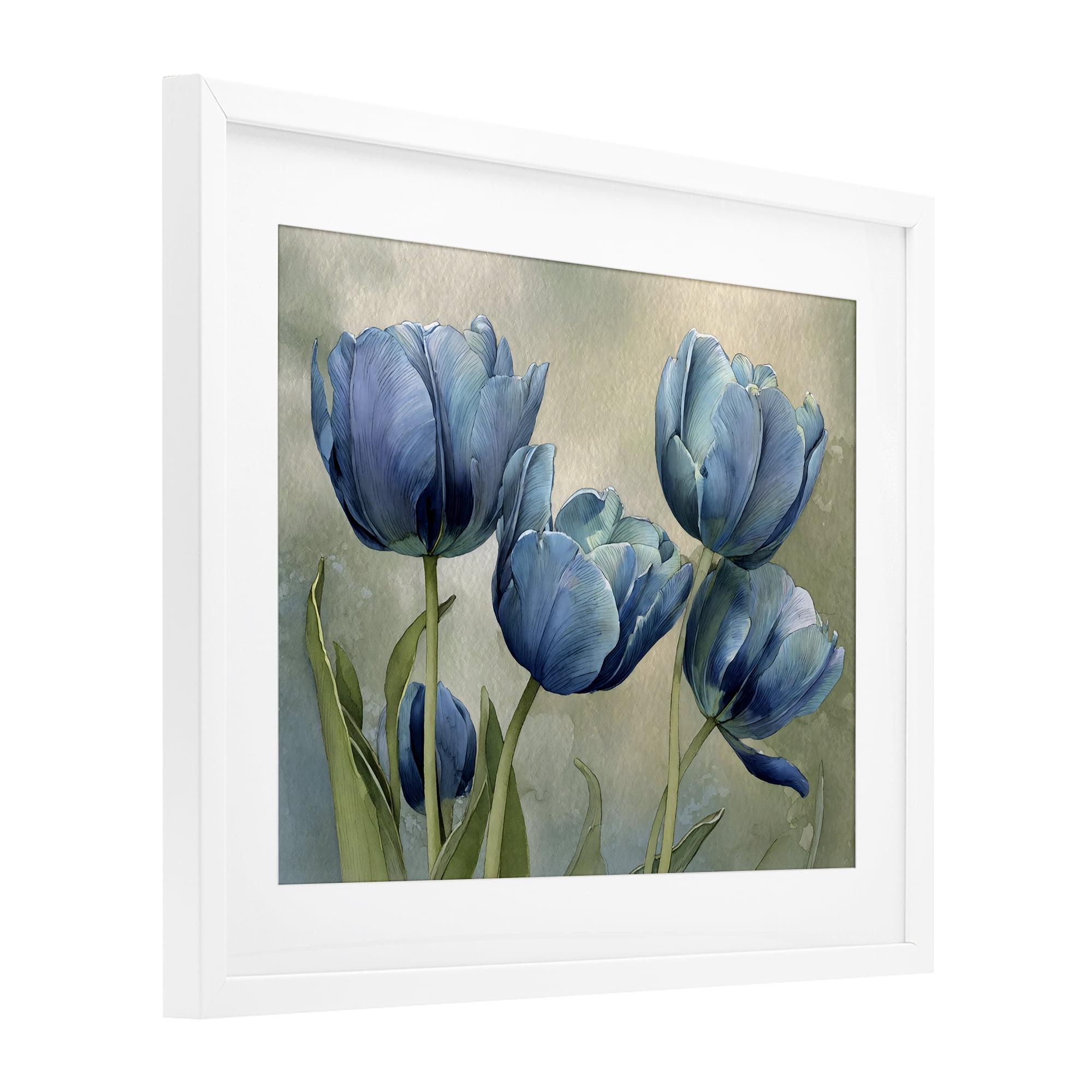 Stupell Industries Drawn Blue Tulip Flowers White Framed Print Under Glass, design by Franklyn Gregory