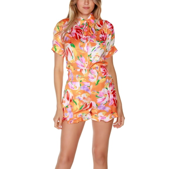 Belldini Black Label Petite Floral Ruffle Shorts Fl Clementine Combo PS