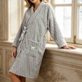 thumbnail image 6 of SHTXOZHI Womens Knee Length Bathrobes Long Sleeve Fleece Robes Cute Side Tie Homewear Solid Color Warm Sleepwear, 6 of 6