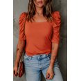 thumbnail image 3 of ABPHQTO Top de canalé con cuello cuadrado y manga abullonada naranja para mujer, 3 of 5