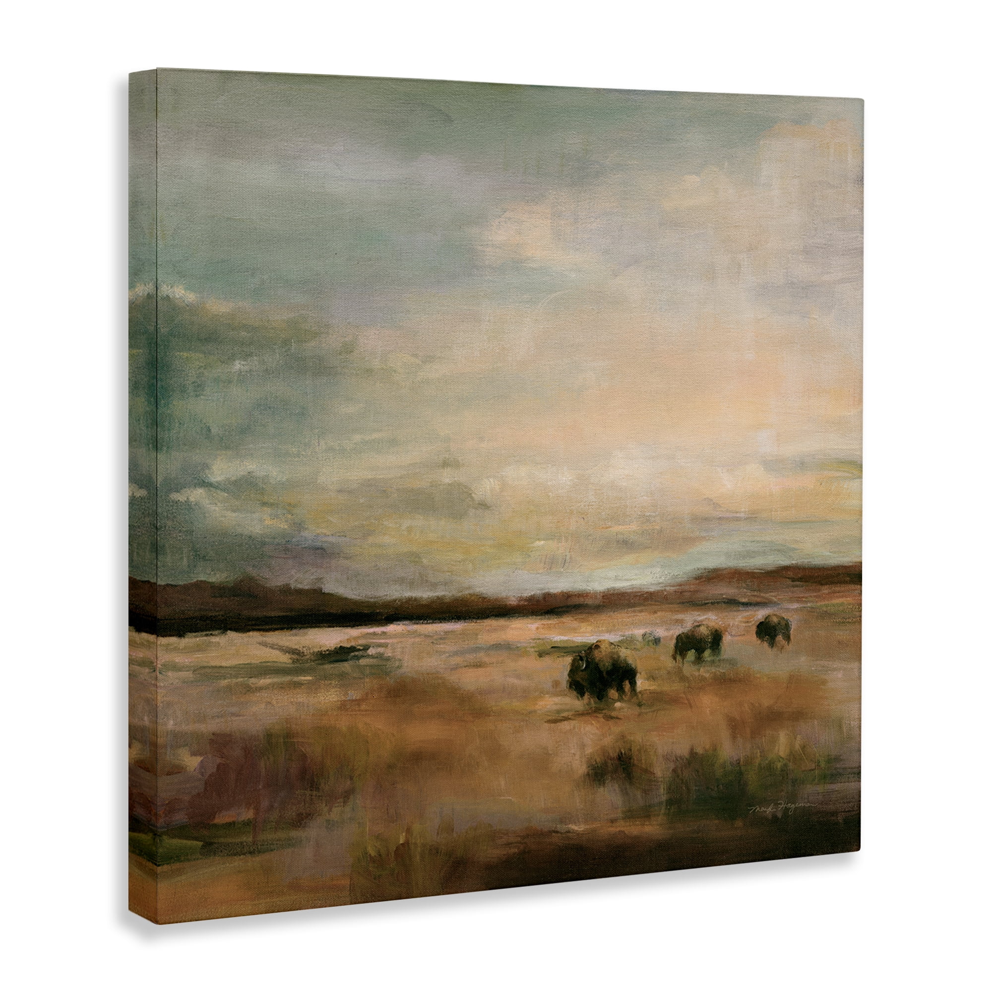 Stupell Industries Buffalo Under Big Sky Landscape & Nature Painting Wrapped Canvas Art Print Wall Art, 30 x 30