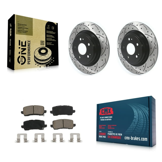 Transit Auto Rear Coated Drilled Slotted Disc Brake Rotors and Ceramic Pads Kit for Car 2017-2020 Acura MDX KDC-100746