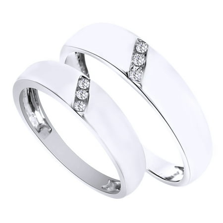 - White Natural Diamond His And Hers Wedding Band Ring Set in 14K White Gold (0.1 Cttw)