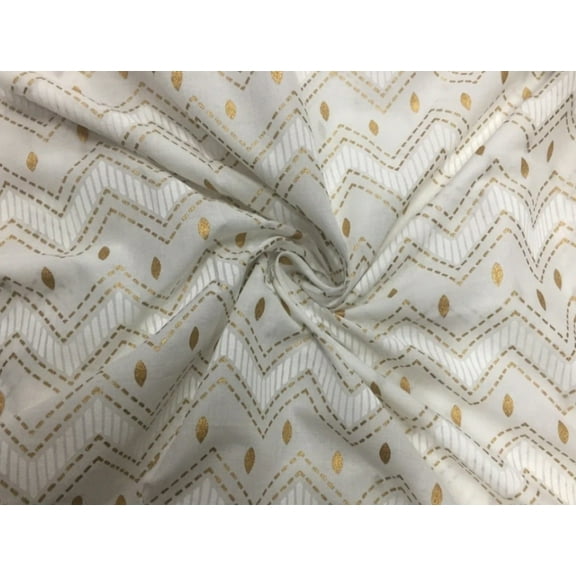 100% Cotton Printed White with golden jacquard Fabric 44" wide sold by the yard [8725]