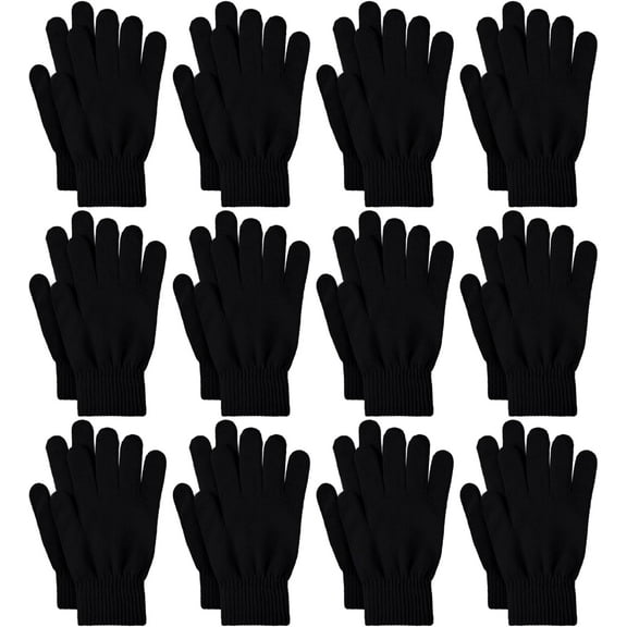 12 Pairs Winter Gloves Knit Warm Adult Stretchy Magic Gloves Bulk for Men Women Teens Black Medium
