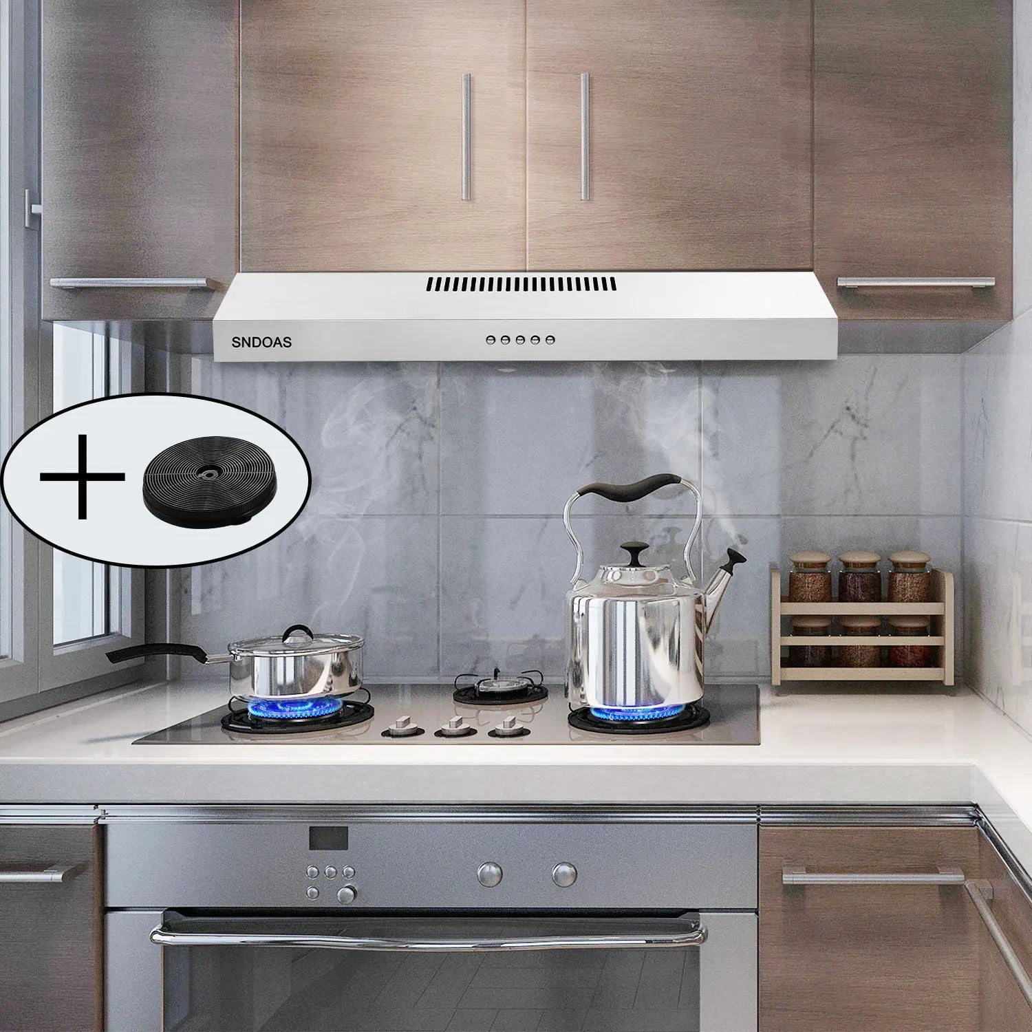 30in Under Cabinet Range Hood 230CFM Stainless Steel Kitchen Stove Vent Ducted/Ductless Convertible, LED Light and Carbon Filter