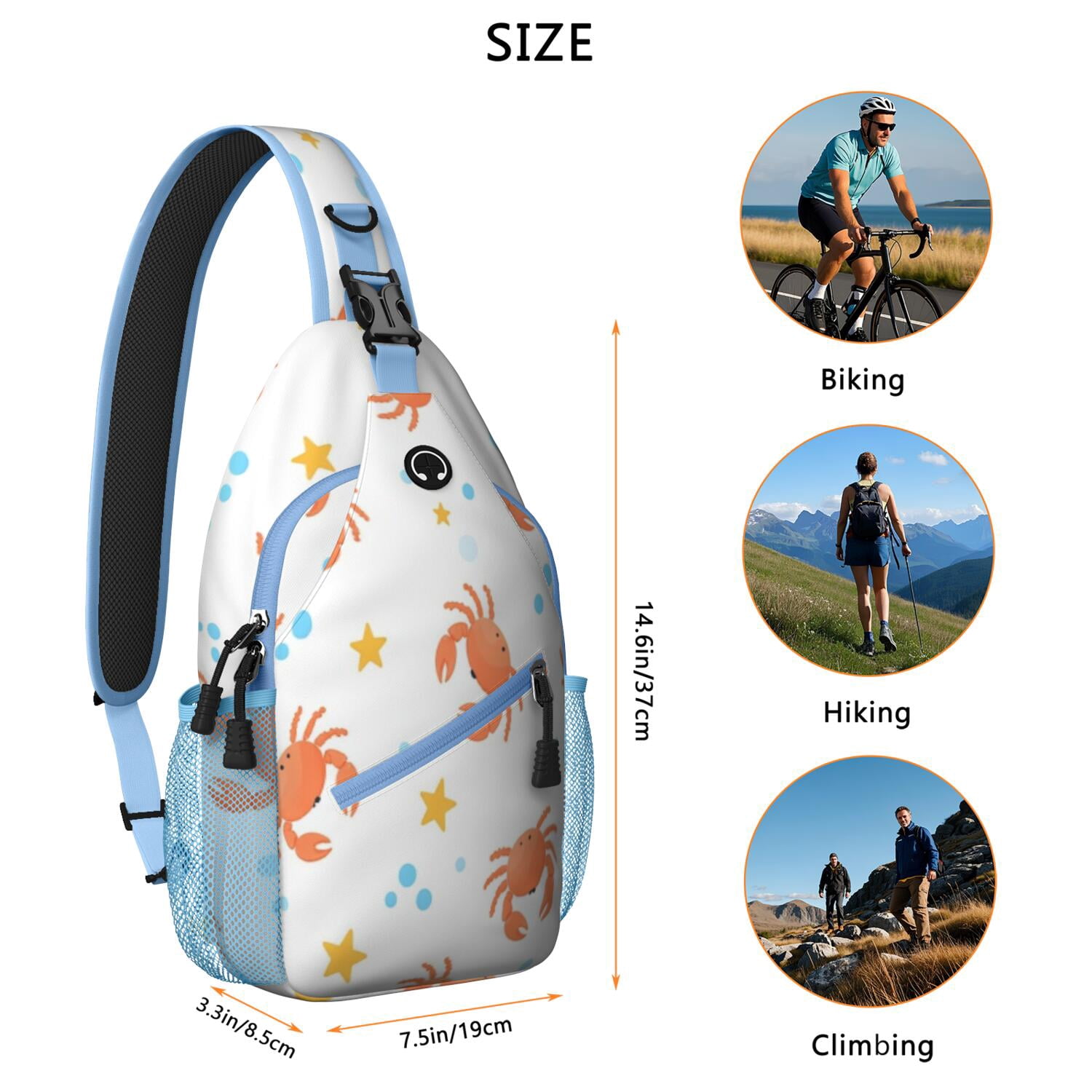 Marine Adorable Crab Crossbody Sling Bag for Women Men Travel Bag Trendy Sling Backpack Chest Bag Travel Hiking Casual Sport Daypack