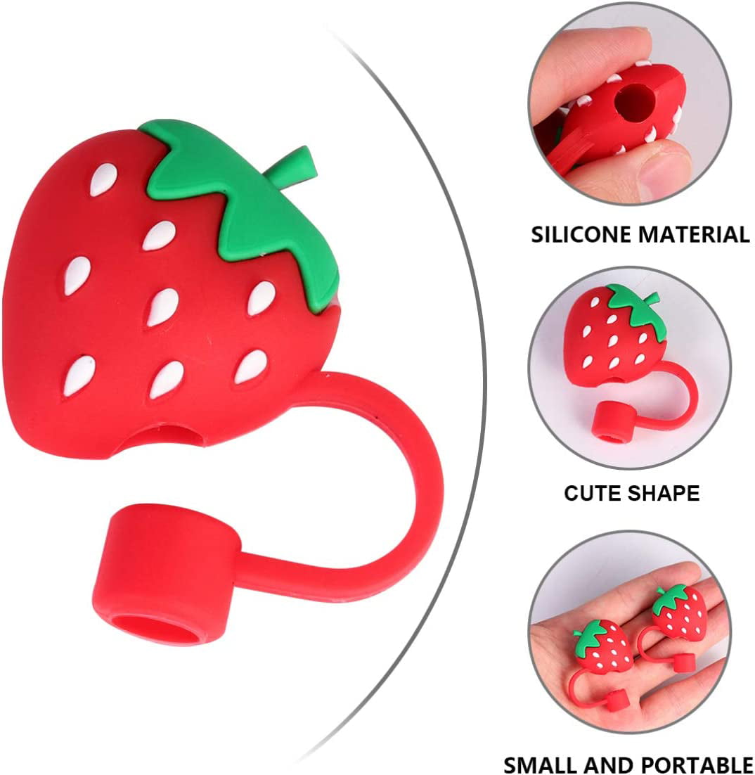 2pcs Strawberry Decor Straw Cover