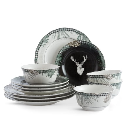 Somers Creek Dorset Pines Dinnerware Collection  12-Piece Dinnerware Set  Black
