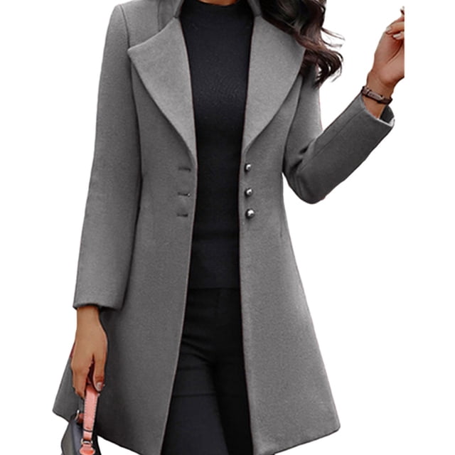 Chaqueta de abrigo Sonducket para mujer de moda otoño invierno manga larga color gris 3XL