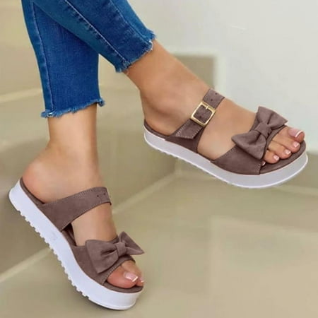 

Wozhidaose Womens Sandals Flats Shoes Women Flats Open Sandals Bowknot Size Plus Summer Toe Beach Sandals Womens Flats