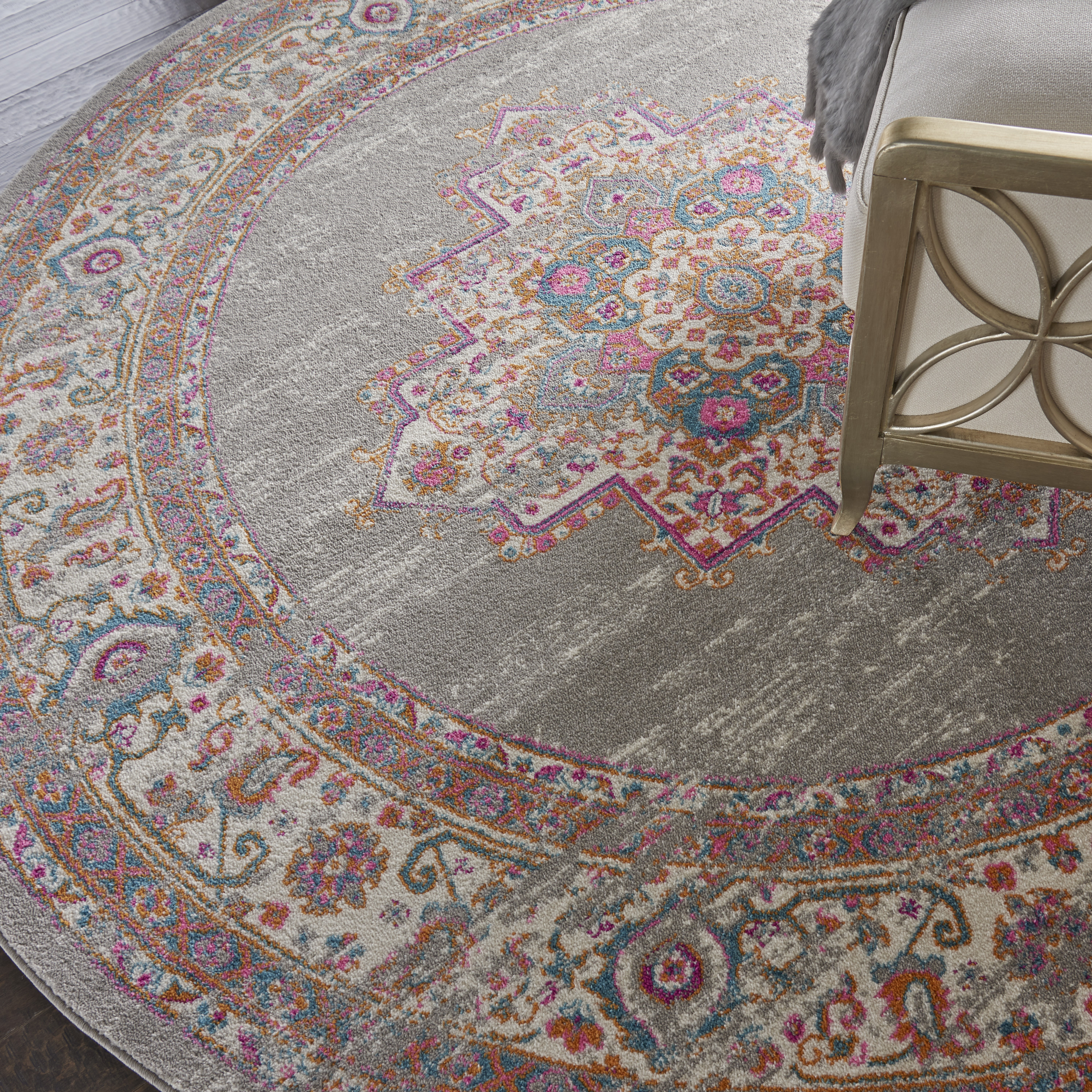Nourison Passion Persian Grey 8' x ROUND Area Rug, (8 Round)